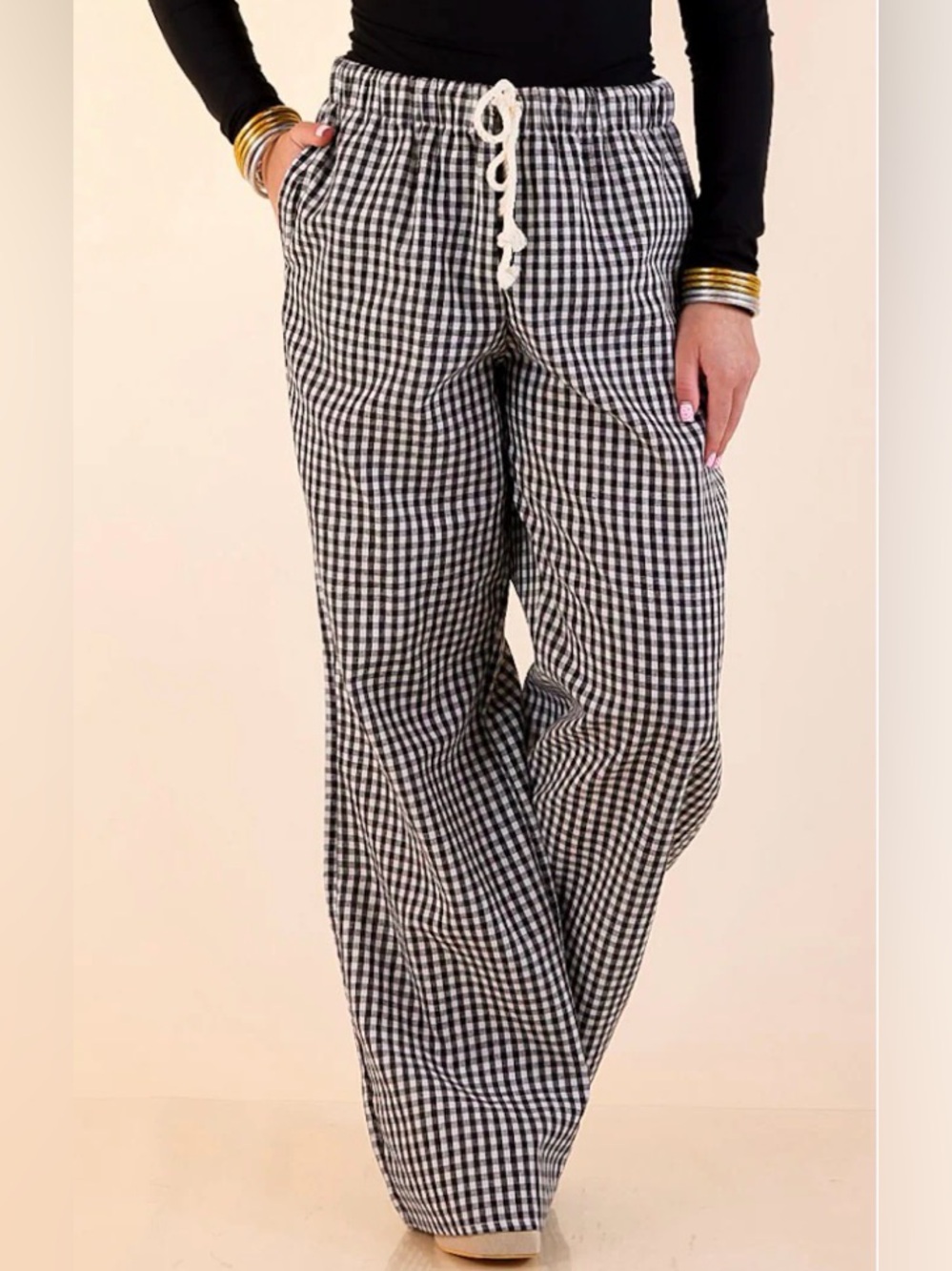 Simply Southern Black & White Gingham Drawstring Joggers